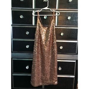 slinky gold sequin mini dress